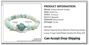 Detailed size chart for natural amazonite turtle charm bracelet with 8mm stone beads