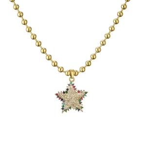 Golden bead chain necklace with a colorful star pendant featuring micro-set cubic zirconia