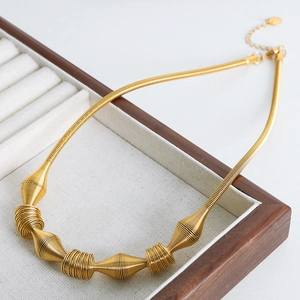 Elegant gold titanium steel necklace featuring a unique spiral twisted wire design pendant