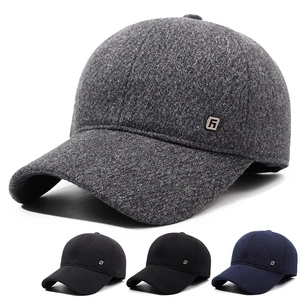 Men Winter Baseball Cap Woolen Fabric Foldable Ear Flaps Warm Windproof Outdoor Adjustable Hat