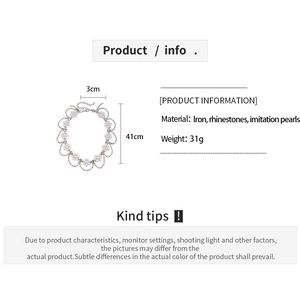 Infographie montrant la taille de fleur 3cm et la longueur 41cm du collier de perles