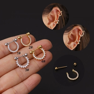 Micro Inlaid Zircon Cartilage Piercing Earrings With Stainless Steel Earring Post Horseshoe U Shape Screw Ball Back Jewelry