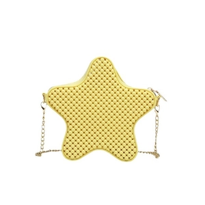 Star-shaped yellow PVC jelly bag with beaded texture and elegant gold chain strap