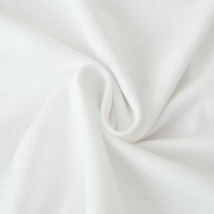 Close-up of white ribbed knit fabric texture for women's summer beaded fruit crop top