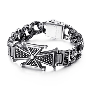 Retro 316L stainless steel bracelet featuring a gothic cross and vintage aged finish