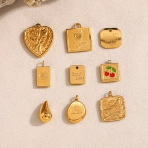 Stainless Steel Charms Pendants 18K Gold Plated Heart Rose Cherry Engraved Good Luck DIY Jewelry Making Findings