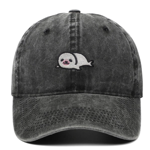 Cappello Da Baseball In Cotone Lavato Stile Retrò Distressed Con Ricamo Foca Regolabile Protezione Solare Outdoor Casual