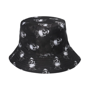 Streetwear black bucket hat with crown skull print for stylish sun protection