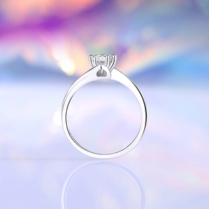 S925 sterling silver moissanite ring with six-prong setting and heart-shaped hollow details