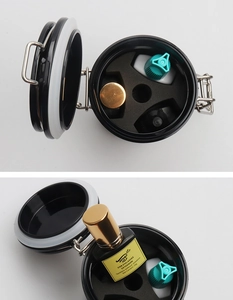 Black airtight lash glue storage jar with internal foam liner and metal buckle design