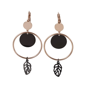 Geometric Hollow Leaf Pendant Drop Hoop Earrings Stainless Steel Minimalist Elegant Fashion Jewelry For Women