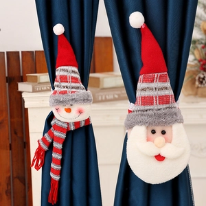 Boucles De Rideaux De Noël En Peluche Tricot Dessin Animé Père Noël Bonhomme De Neige Renne Embrasses Bouton Décor
