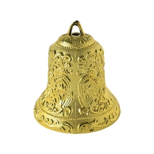 Golden Christmas bell decoration with embossed patterns for tree and wreath hanging