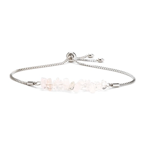 Detail of adjustable stainless steel box chain with pink crystal stones and slider