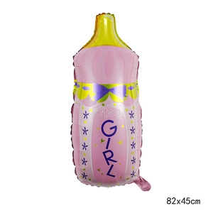 Pink and yellow baby bottle foil balloon with 'it's a GIRL' text for party decoration