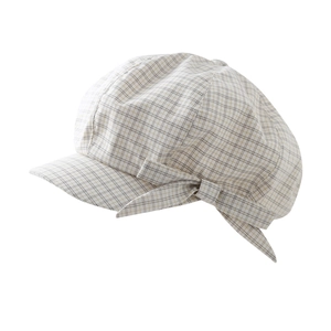 Japanese style plaid beret with bow detail for women in beige and brown checks