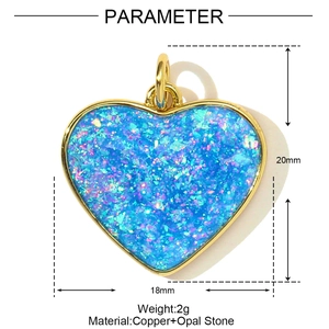 Detailed size chart for the sky blue heart opal pendant with copper measurements