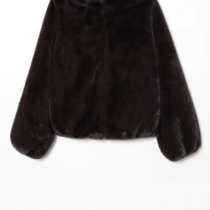 Faux fur bomber jacket in dark brown with premium mink-like texture and soft finish