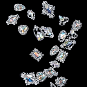 Mixed shape AB crystal nail art charms with silver alloy base for DIY manicures