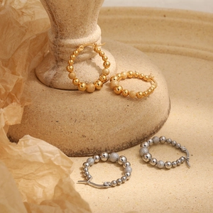 Minimalist matte and polished beaded hoop earrings in gold and silver stainless steel