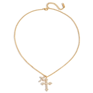 Collana con doppio ciondolo a croce in acciaio inossidabile oro 18K e strass brillanti