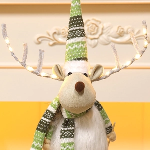 LED glowing Christmas reindeer plush with knitted hat and scarf for holiday home decor