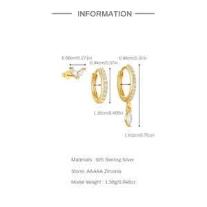 Detailed technical specifications of gold S925 sterling silver evil eye earrings set