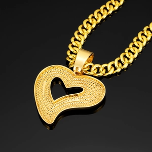 Goldene Herz-Halskette mit Zirkonia-Anhänger und massiver Gliederkette für Herren