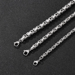 Polished silver stainless steel box chains with lobster clasps in various thicknesses