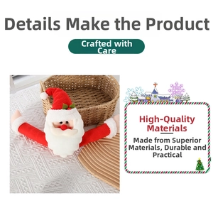 Close-up of Santa Claus plush curtain buckle made of soft red and white velvet material