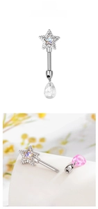 Detailed view of titanium steel star cartilage earrings with colorful teardrop pendants
