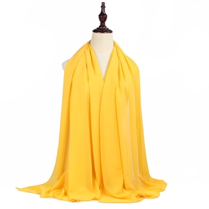 Elegant solid yellow pearl chiffon hijab shawl for women made of soft premium fabric