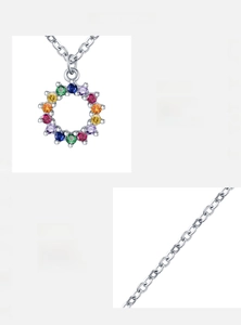 Makroaufnahme der S925 Sterlingsilber Kette mit bunten 5A Zirkonia Steinen im Detail