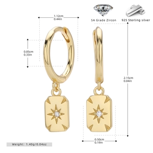Detailed technical drawing of S925 silver star earrings with size and weight metrics