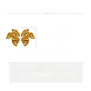 Detailed view of gold calla lily earrings with size 3.6x2.6cm and alloy specifications