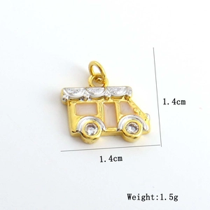 Detail view of 1.4cm gold-plated car pendant with pink enamel and sparkling zircon