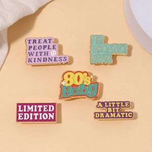Five-piece colorful enamel alloy quote brooch pins with diverse funny English slogans