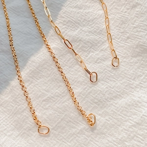 Detail of 18K gold plated stainless steel rolo and paperclip chains for DIY jewelry