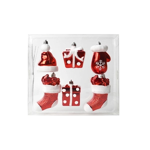 Lot de 6 décorations de Noël rouges et blanches avec chapeaux, chaussettes et cadeaux