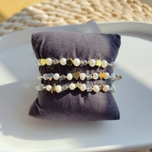 Baroque natural freshwater pearl bracelets with gold heart charms and crystal beads