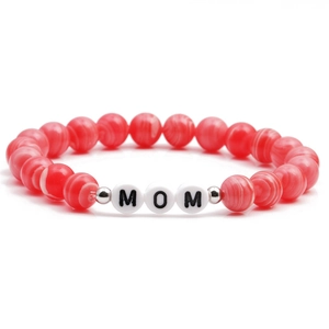 Red marble beads MAMA bracelet with white MOM letter beads and silver spacer beads