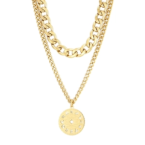 French vintage double-layered gold constellation pendant necklace in polished titanium steel