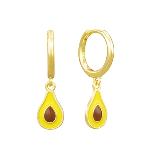 Macro shot of S925 sterling silver avocado fruit drop earrings with enamel finish