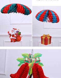 Set di 3 decorazioni natalizie in carta a nido d'ape con Babbo Natale e campane rosse