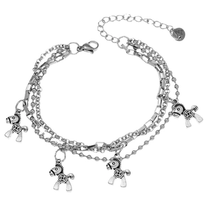Three-layer stainless steel chain bracelet in silver with four horse charms and lobster clasp