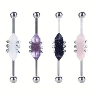 Bijou de Piercing Industriel en Acier Inoxydable avec Serti à Griffes en Pierre Naturelle Style Punk Unisexe Cadeau