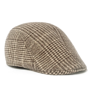 Classic plaid wool newsboy cap in brown and beige tones for winter warmth