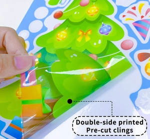 Dettaglio di adesivi statici per albero di Natale con stampa fronte-retro e pre-taglio