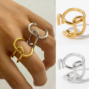 Geometric Crossover Open Ring Stainless Steel PVD Gold Plated Adjustable Minimalist Fashion Jewelry For Women