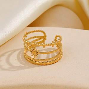Bague étoile multicouche vintage en acier inoxydable plaqué or 18 carats pour femme